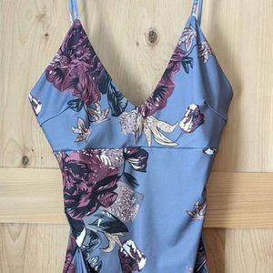 Women's Empire Waist Gray Floral Spring Summer Dress Medium Large